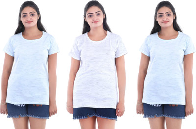KEOTI Self Design Women Round Neck Light Blue T-Shirt