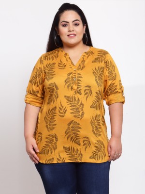 PLUSS Casual 3/4 Sleeve Printed Women Yellow Top