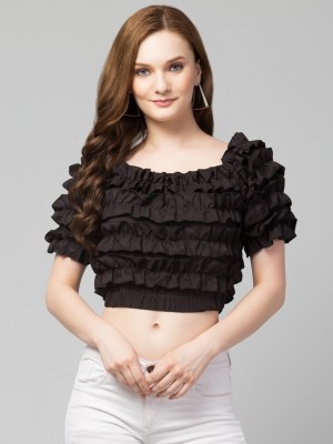 The Goodly Casual Solid Women Black Top