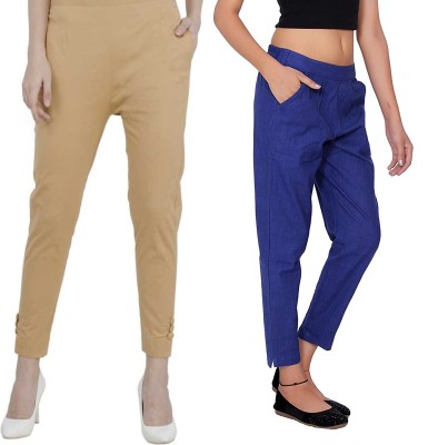 City Fashion Regular Fit Women Beige, Blue Trousers