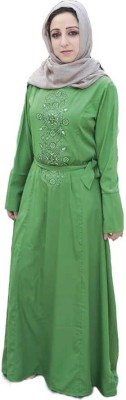 LA KASHA Polyester Solid Abaya(Green)