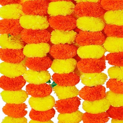 shanu enterprises Orange, Yellow Marigold Artificial Flower(6 inch, Pack of 10, Garlands)