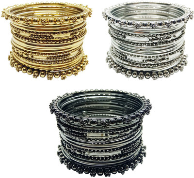 Chrishan Alloy Black Silver, Gold-plated Bangle Set(Pack of 3)
