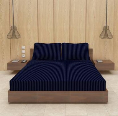 Everlush 300 TC Cotton Double Striped Flat Bedsheet(Pack of 1, Navy Blue)