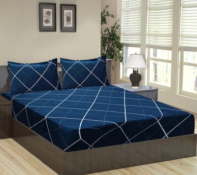 AVINYA 210 TC Cotton King Geometric Fitted (Elastic) Bedsheet(Pack of 1, Blue)