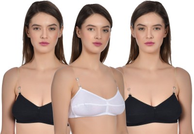 Aimly Women's Cotton Non-Padded Non-Wired Low Coverage Transparent Multiway Strapless Bra - (Pack of 3) Women T-Shirt Non Padded Bra(Black, White)