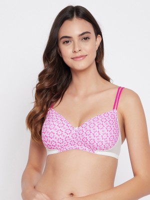 Clovia Women T-Shirt Lightly Padded Bra(White, Pink)