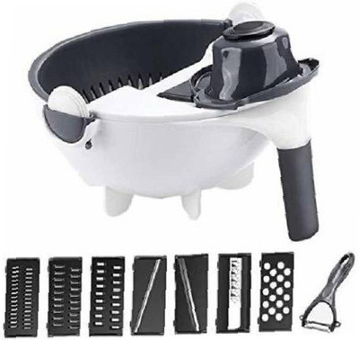 rcare collection Multifunction Rotate Vegetable Cutter with Drain Basket Large Capacity Vegetables Chopper Veggie Shredder Grater Portable Slicer Kitchen Tool with 5 Dicing Blades Fruit Chopper Vegetable & Fruit Chopper(1 CHOPPER SET)