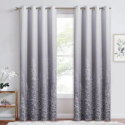 S21 274 cm (9 ft) Polyester Room Darkening Long Door Curtain (Pack Of 2)(Floral, Grey)