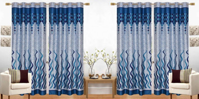 MAHI TEXTILES 153 cm (5 ft) Polyester Window Curtain (Pack Of 4)(Printed, Blue)