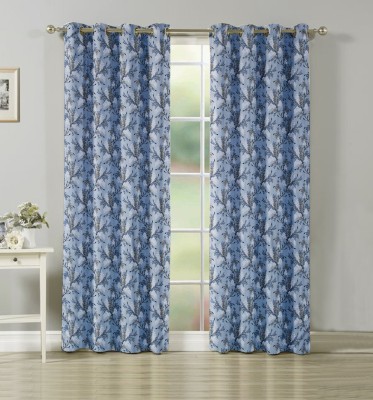 AH-DECOR 275 cm (9 ft) Polyester Blackout Long Door Curtain (Pack Of 2)(Floral, Light Grey)