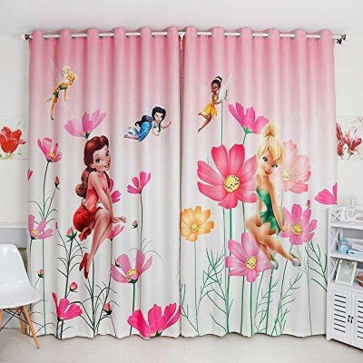 RISKY FAB 154 cm (5 ft) Polyester Room Darkening Window Curtain (Pack Of 2)(Floral, Pink)