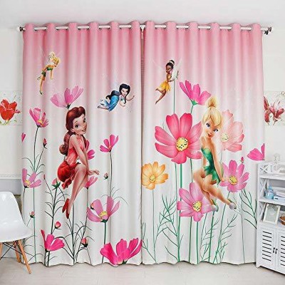 BEST FAB 154 cm (5 ft) Polyester Room Darkening Window Curtain (Pack Of 2)(Cartoon, Pink)