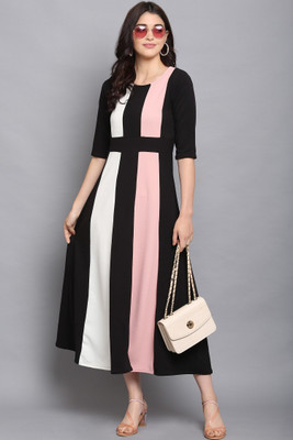 PURVAJA Women A-line Multicolor Maxi/Full Length Dress