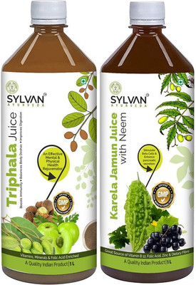 SYLVAN AYURVEDA SYLVAN| NEEM KARELA JAMUN JUICE AND TRIPHALA JUICE 2L|PACK OF 2(2 x 1 L)
