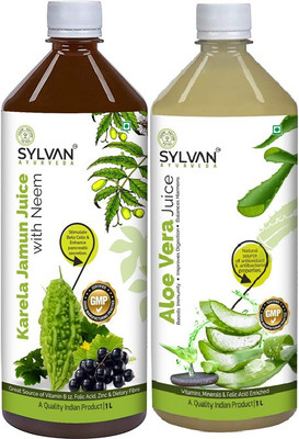 SYLVAN AYURVEDA SYLVAN |NEEM KARELA JAMUN JUICE + ALOEVERA JUICE|VALUE PACK OF 2(2 x 1 L)