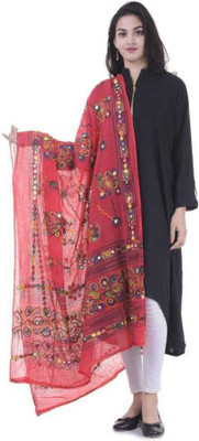 IK Creation Cotton Blend Embroidered Women Dupatta