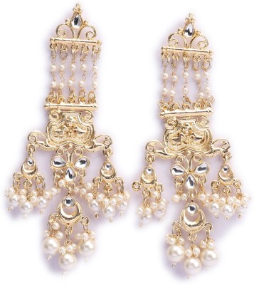 Sukkhi Glossy Pearl Gold Plated Kundan Meenakari Chandelier Earring For Women Pearl Alloy Drops & Danglers