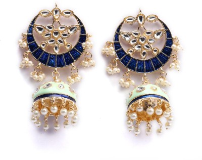 Sukkhi Sparkling Pearl Gold Plated Kundan Meenakari Chandbali Earring for Women Pearl Alloy Jhumki Earring