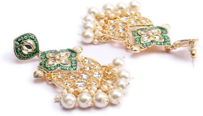 Sukkhi Fabulous Pearl Gold Plated Kundan Meenakari Chandelier Earring for Women Pearl Alloy Drops & Danglers