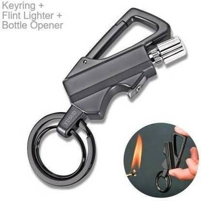 ZVR 3 in 1 Keychain Lighter | Waterproof Cigarette Flint lighter + Keyring  + Bottle Opener | Emergency Fire Starter Match Sticks Used for Outdoor  Camping , Refillable Flint Lighter Survival Tool Pocket Lighter (Grey)