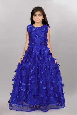 Apnisha Girls Maxi/Full Length Party Dress(Blue, Sleeveless)