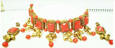 SHIV TRADITIONALS Alloy Gold-plated Red, Gold Jewellery Set(Pack of 1)