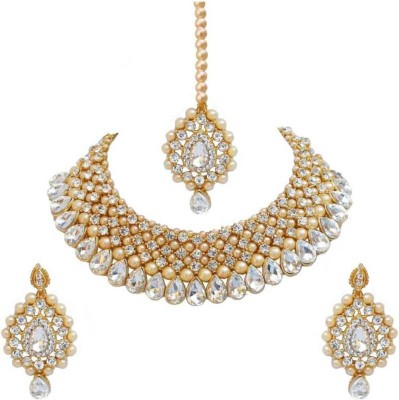 jatin imitation Metal, Stone Gold-plated White, Gold Jewellery Set(Pack of 1)