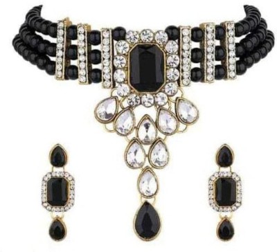 Nakoda Art Jewellery Alloy Gold-plated Black, Gold, White Jewellery Set(Pack of 1)