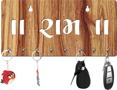 vpk Unique Design God Name Ram Wood Key Holder(8 Hooks, Beige)