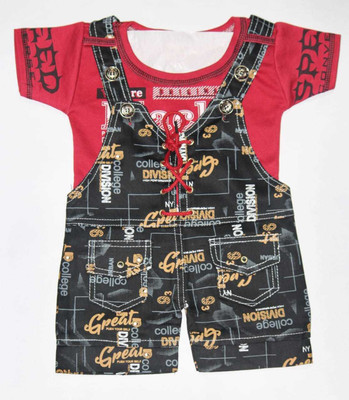 MAHIR GARMENTS Baby Boys & Baby Girls Party(Festive) T-shirt Dungaree(Black, red)