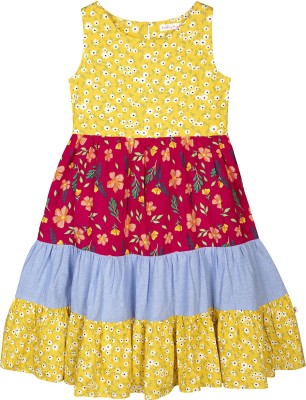 BUDDING BEES Girls Midi/Knee Length Casual Dress(Multicolor, Sleeveless)