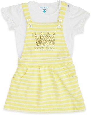 Pantaloons Baby Dungaree For Baby Girls Striped Pure Cotton(Yellow, Pack of 2)