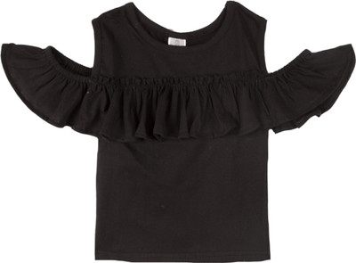 Aww Hunnie Girls Casual Cotton Blend A-line Top(Black, Pack of 1)