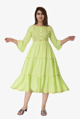 Clothy N Wave Women Embroidered Flared Kurta(Light Green)