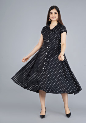 SHUBLAXMI FASHION Women Fit and Flare Black Midi/Calf Length Dress
