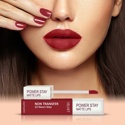 FORFOR Power Stay Long Last Waterproof Matte Lipstick (12 hrs stay)(Peppy Red, 4 ml)