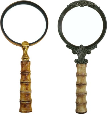 GOLA INTERNATIONAL Combo of 2 Magnifier Glass with 4 inch Brass Ring and 4 inch Plastic Ring with Bone Handle 1 Magnifying Glass(Natural)