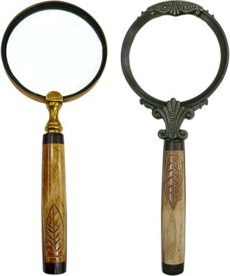 GOLA INTERNATIONAL Combo of 2 Magnifier with 4 inch Brass Ring and 4 inch Plastic Ring with Bone Handle 1 Magnifying Glass(Natural)