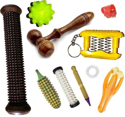 Geetastik GA-11103 Accupressure wooden rod massager/Finger roller, rubber ball, Karela/Finger and thumb ring /Jimmi and piramid massager with palm exerciser combo Massager(Multicolor)