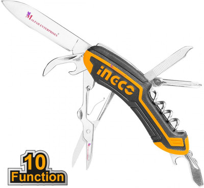 MALFAH ENTERPRISES Ingco Multi function knife HMFK8108 10 functions. Pocket Folding Knife Strong Aluminium Handle Knifes. 10 Multi-utility Knife(Yellow)