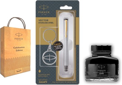 PARKER Vector Stainless Steel GT Fountain Pen With Black Ink 30 ml Bottled and Gift Bag Fountain Pen(Black)