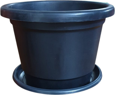 Naturally Green black pot with bottom tray 10 inch pack of 4 Plant Container Set(Pack of 4, Plastic)