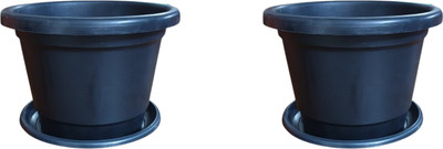 Naturally Green black pot with bottom tray 10 inch pack of 2 Plant Container Set(Pack of 2, Plastic)
