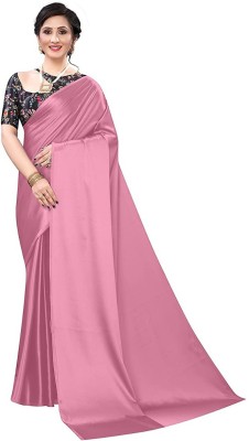 Vihat Fashion Solid/Plain Bollywood Satin Saree(Pink)