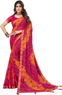 REBOOT FASHIONS Printed Daily Wear Chiffon Saree(Pink)