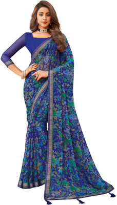The Fashion Attire Floral Print Bollywood Chiffon Saree(Blue)