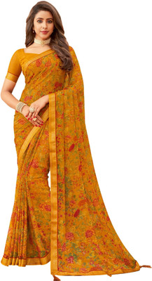 The Fashion Attire Floral Print Bollywood Chiffon Saree(Mustard)