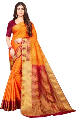 Adirotz Woven Kanjivaram Jacquard Saree(Orange)