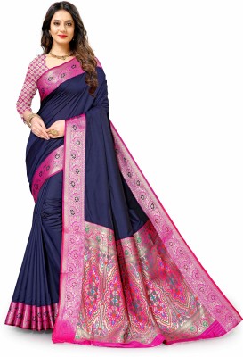 JAMUNESH FASHION Woven Banarasi Jacquard Saree(Dark Blue)